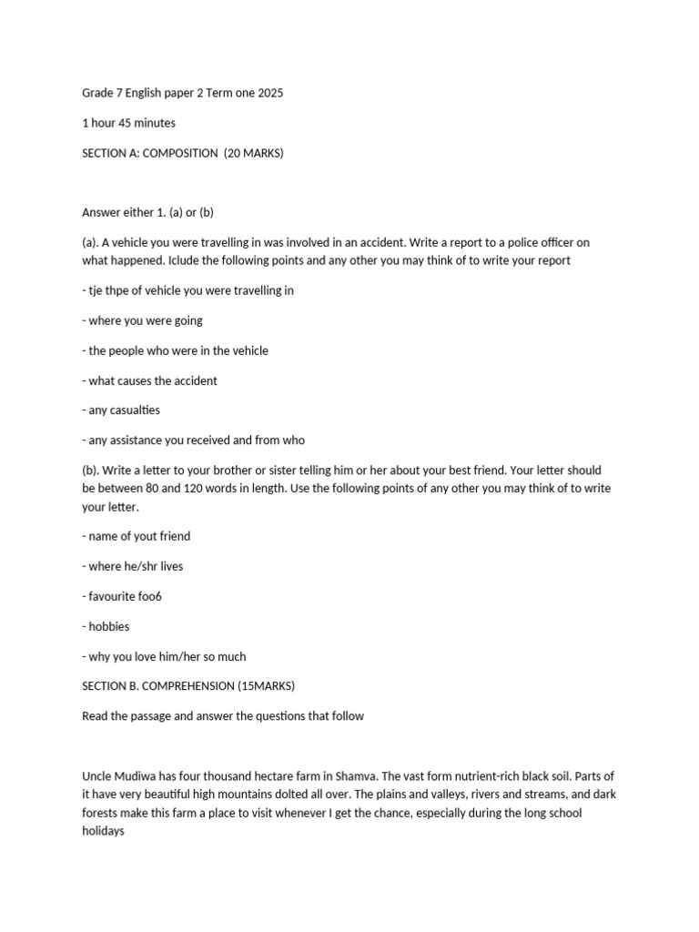 Grade 7 English Exam Paper 2025 | PDF | Agriculture | Food Industry
