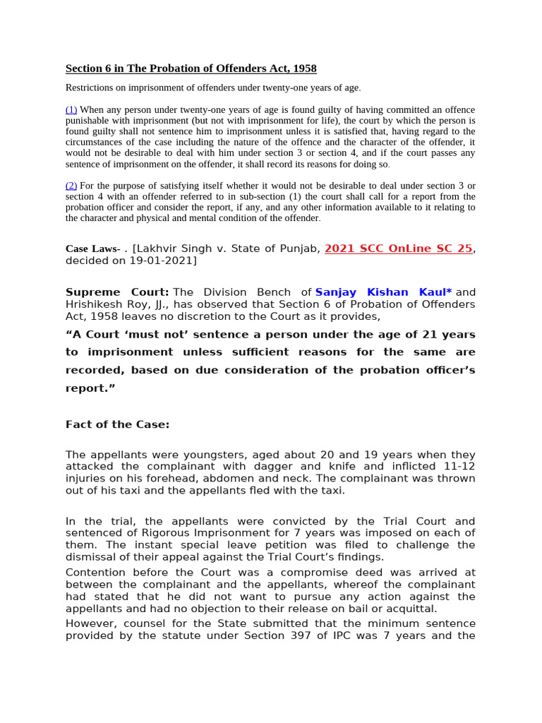 CRPC Assignment-Sec 6 of PO Act 1958 | PDF | Probation | Crimes