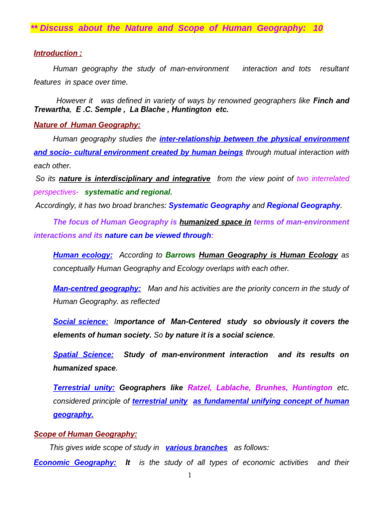 Nature and Scope of Human Geography | PDF | Geography | Nature