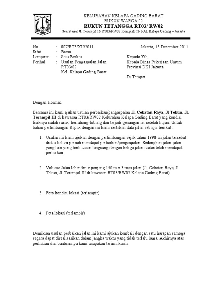 Contoh Proposal Pengaspalan Jalan RT