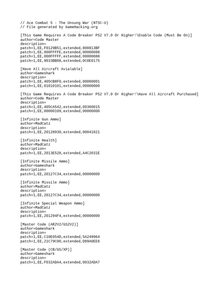 Ace Combat 5 Cheat Codes Guide | PDF | Military Technology