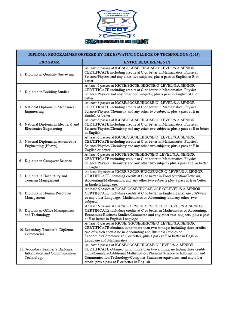 Ecot Prospectus Entry Requirements 2023 | PDF | Vocational Education ...