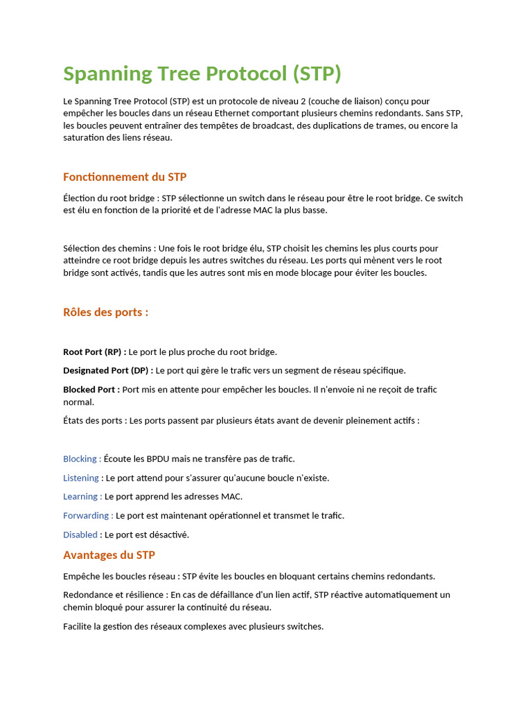 Protocole Spanning Tree (STP) Explained | PDF