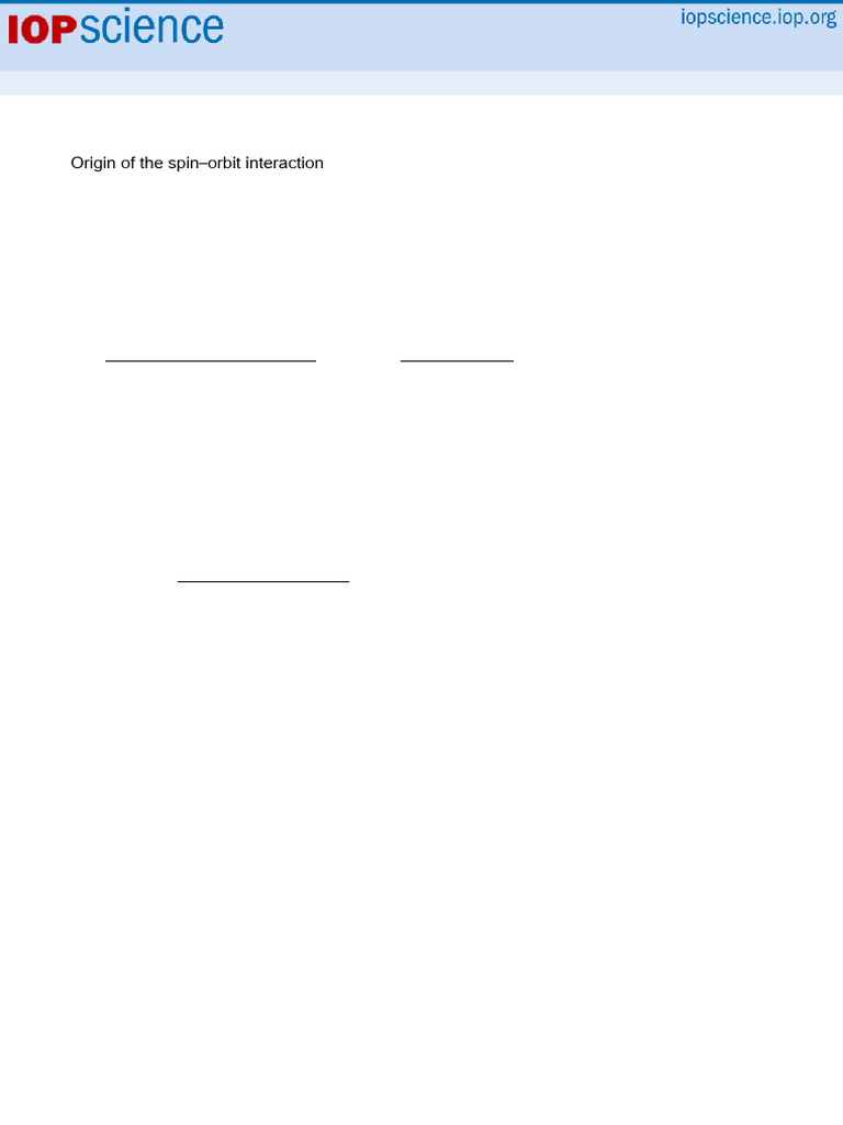 Origin of Spin-Orbit Interaction Explained | PDF | Spin (Physics ...