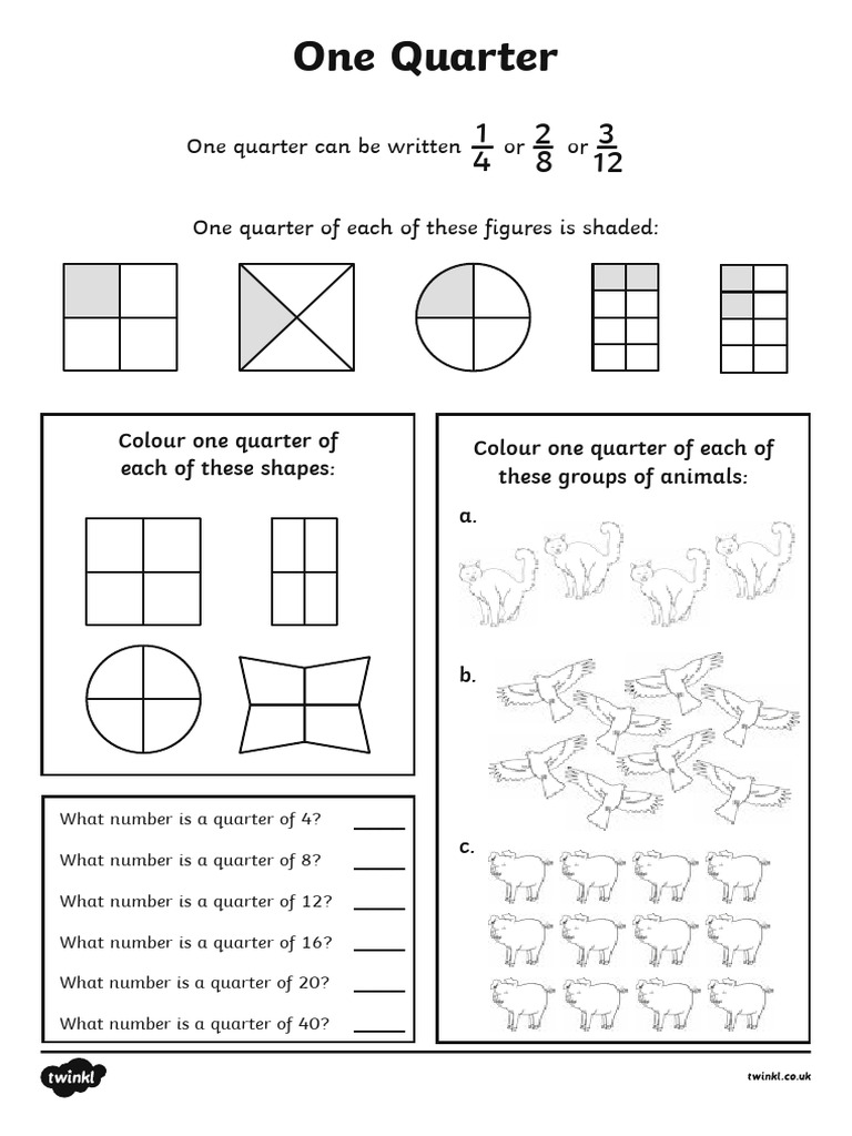 T N 1415 Fractions Quarter Activity Sheet - Ver - 4 | PDF