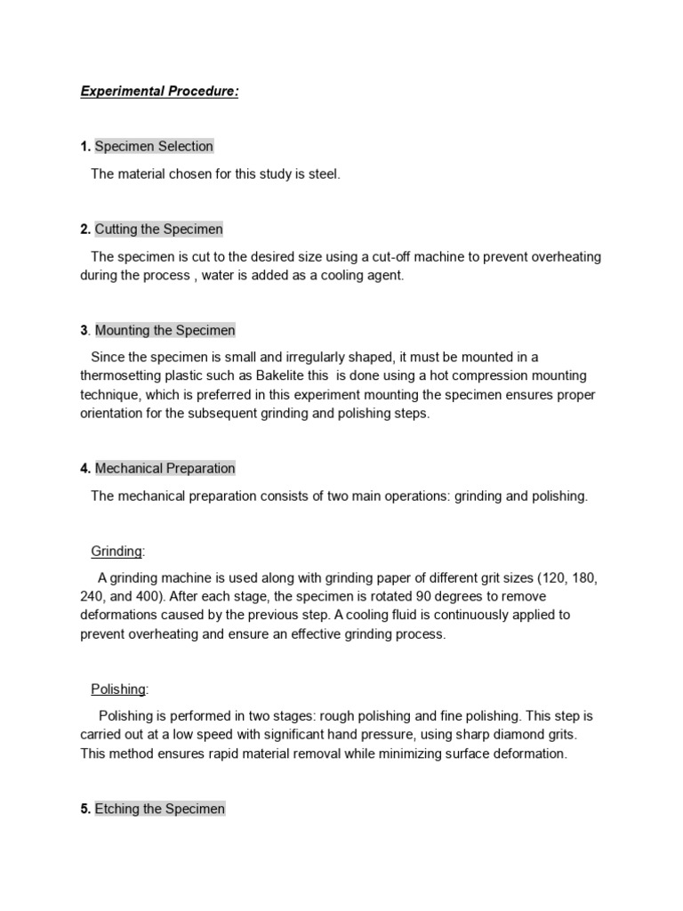 Experimental Procedure | PDF