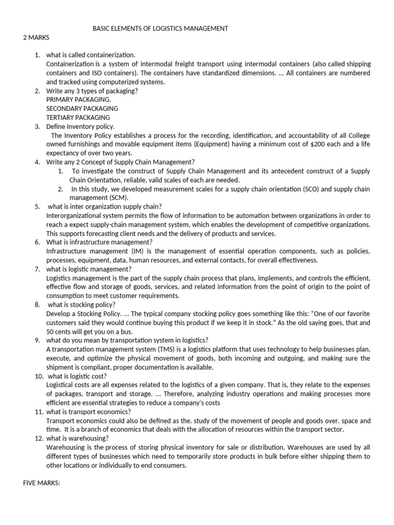 Key Concepts in Logistics Management | PDF | Logistics | Warehouse