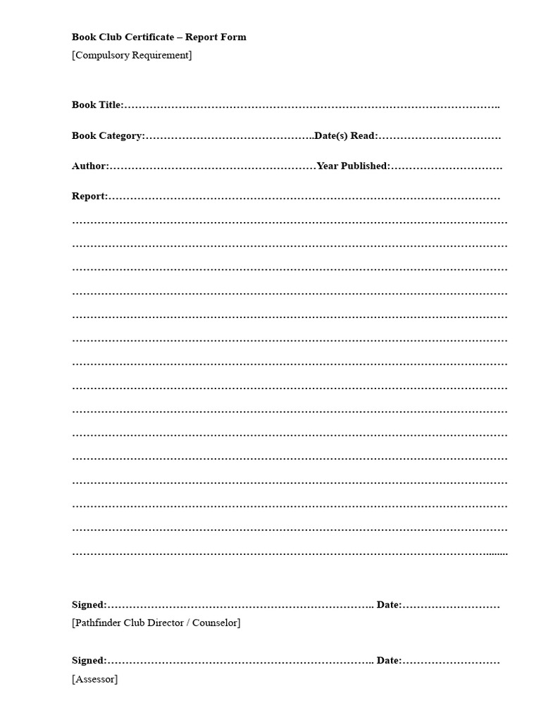 Book club certificate pdf