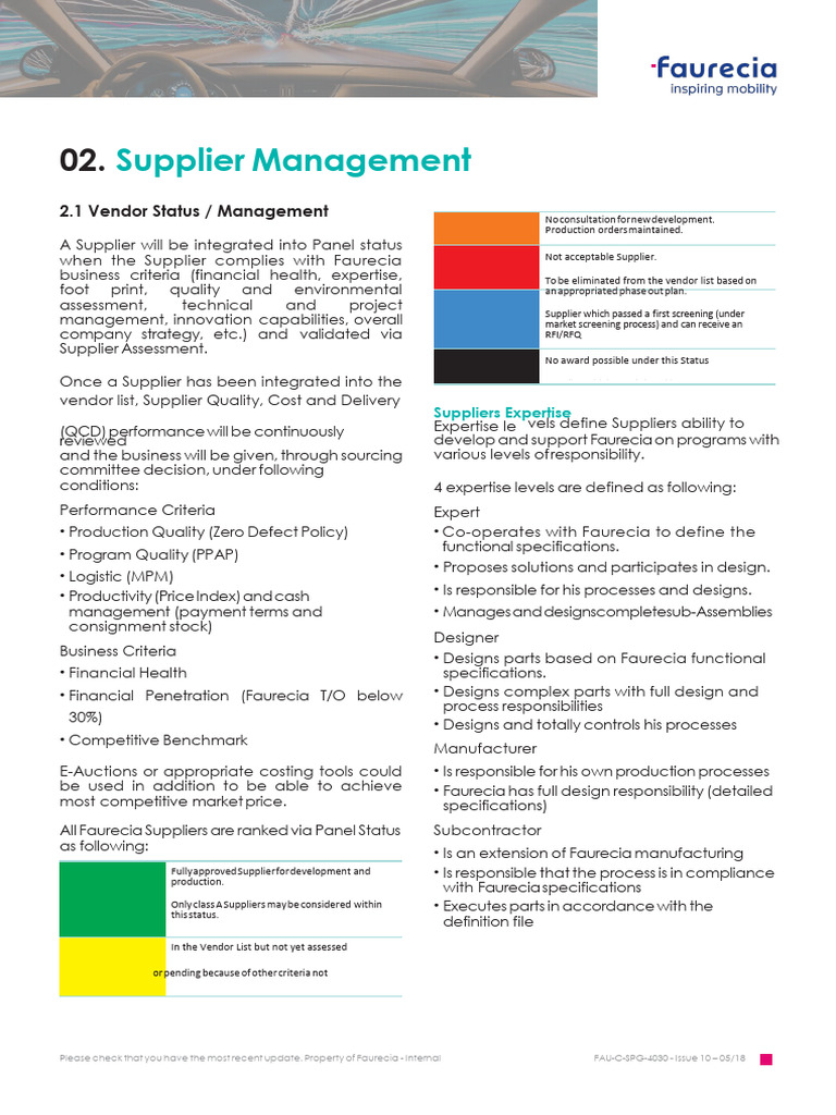 Faurecia Supplier Quality Management Guide | PDF | Specification ...