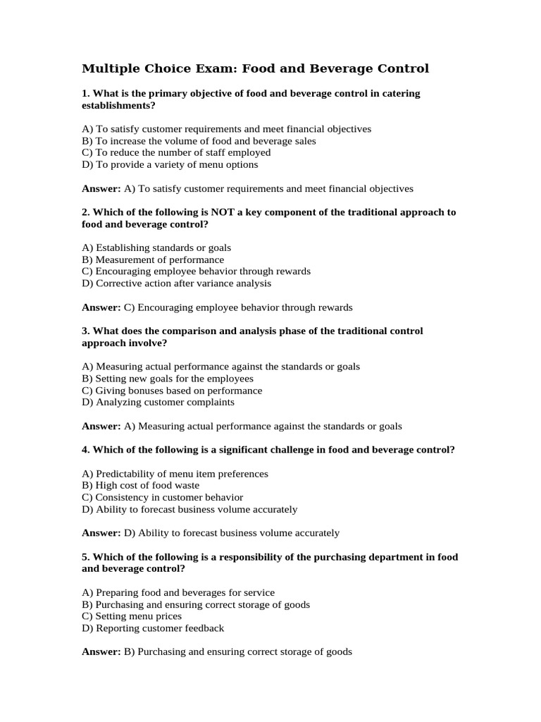 Food and Beverage Cost Control Exam | PDF | Cost | Expense
