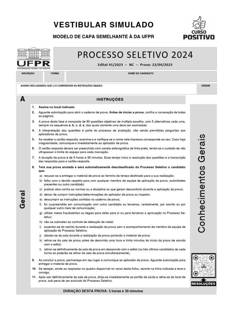 Simulado Vestibular 2024: Instruções e Questões | PDF | Nitrogênio ...