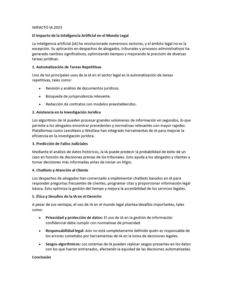 Impacto de la IA en el Derecho 2025 | PDF | Inteligencia artificial ...