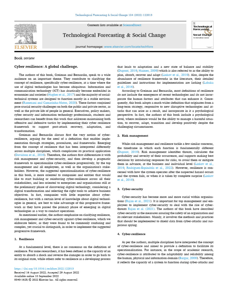 Cyber Resilience Framework for Businesses | PDF | Risk Management ...