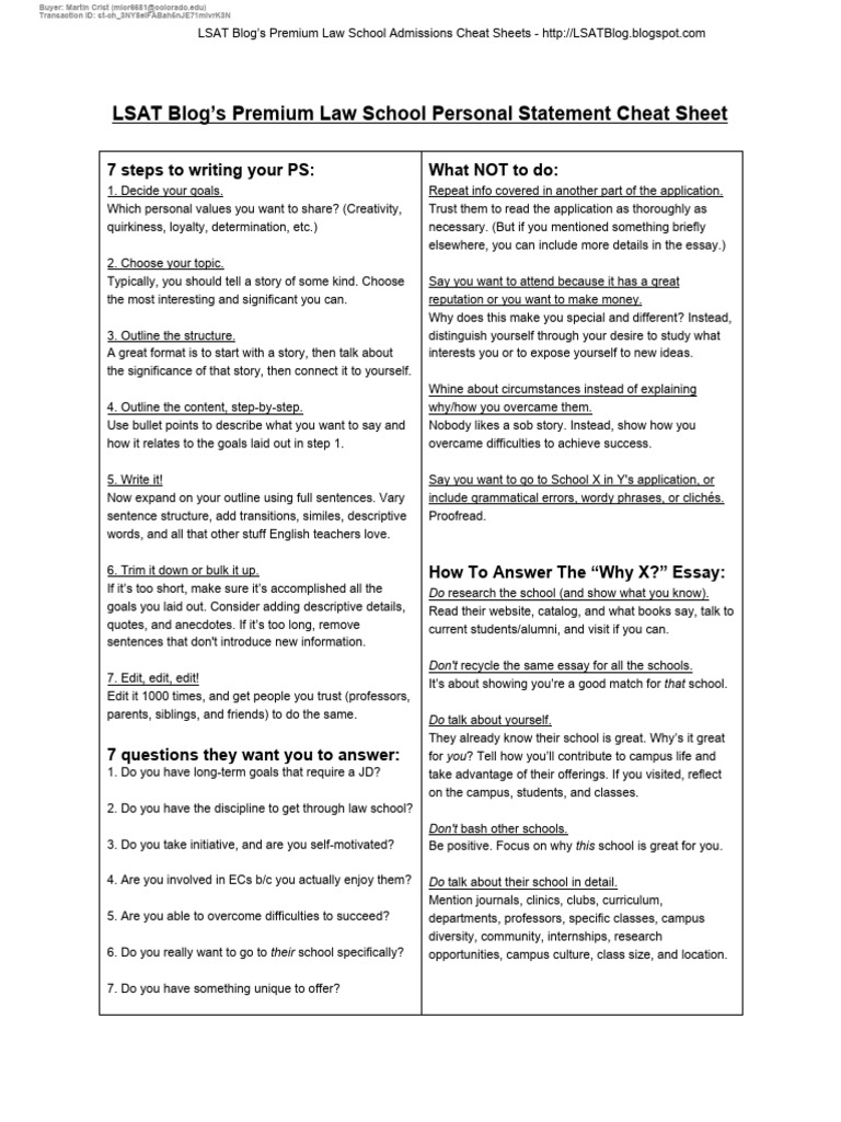 LSAT Blog's Premium Law School Admissions Cheat Sheets | PDF | Résumé