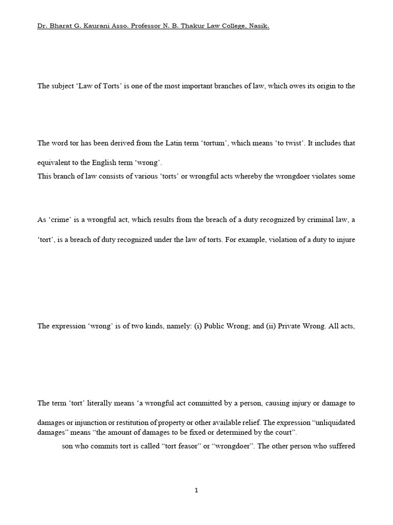 Understanding the Law of Torts in India | PDF | Tort | Damages