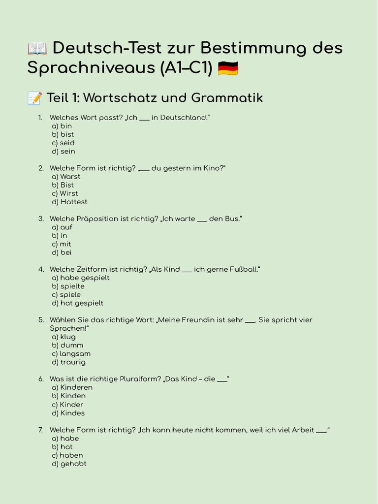 Deutsch-Test Zur Bestimmung Des Sprachniveaus | PDF