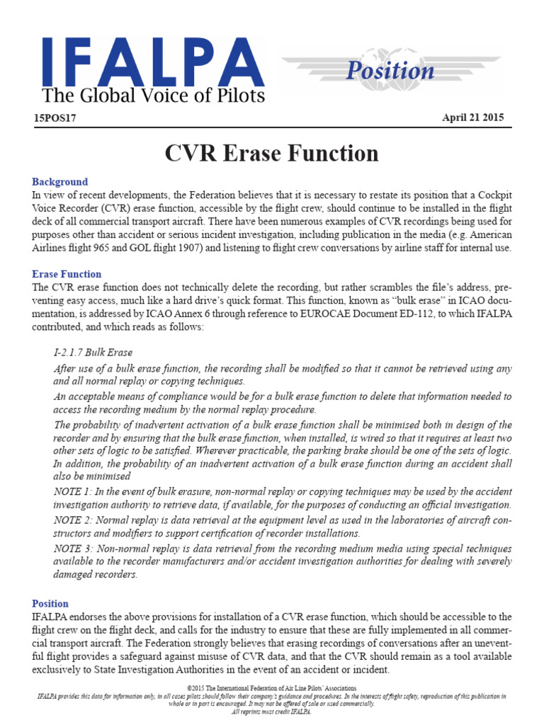 15pos17 CVR Erase Function | PDF | Flight Recorder | Aviation