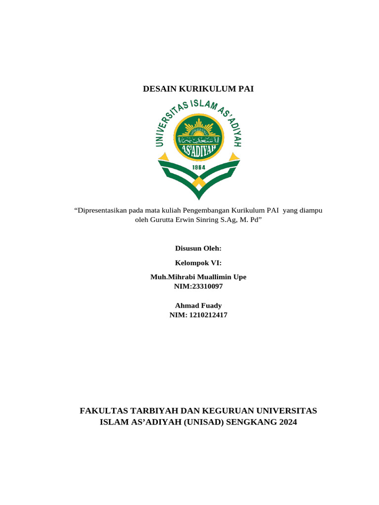 Desain Kurikulum Pai 1 Pdf