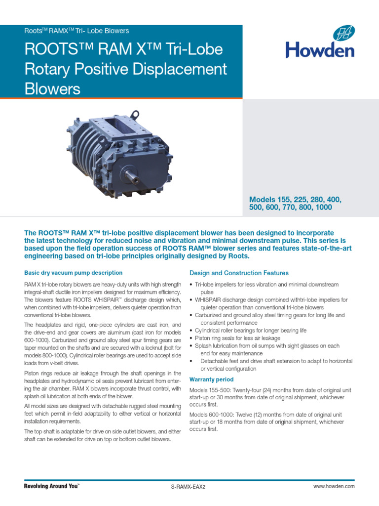 RAMX Tri-Lobe Blower Overview | PDF | Pump | Bearing (Mechanical)