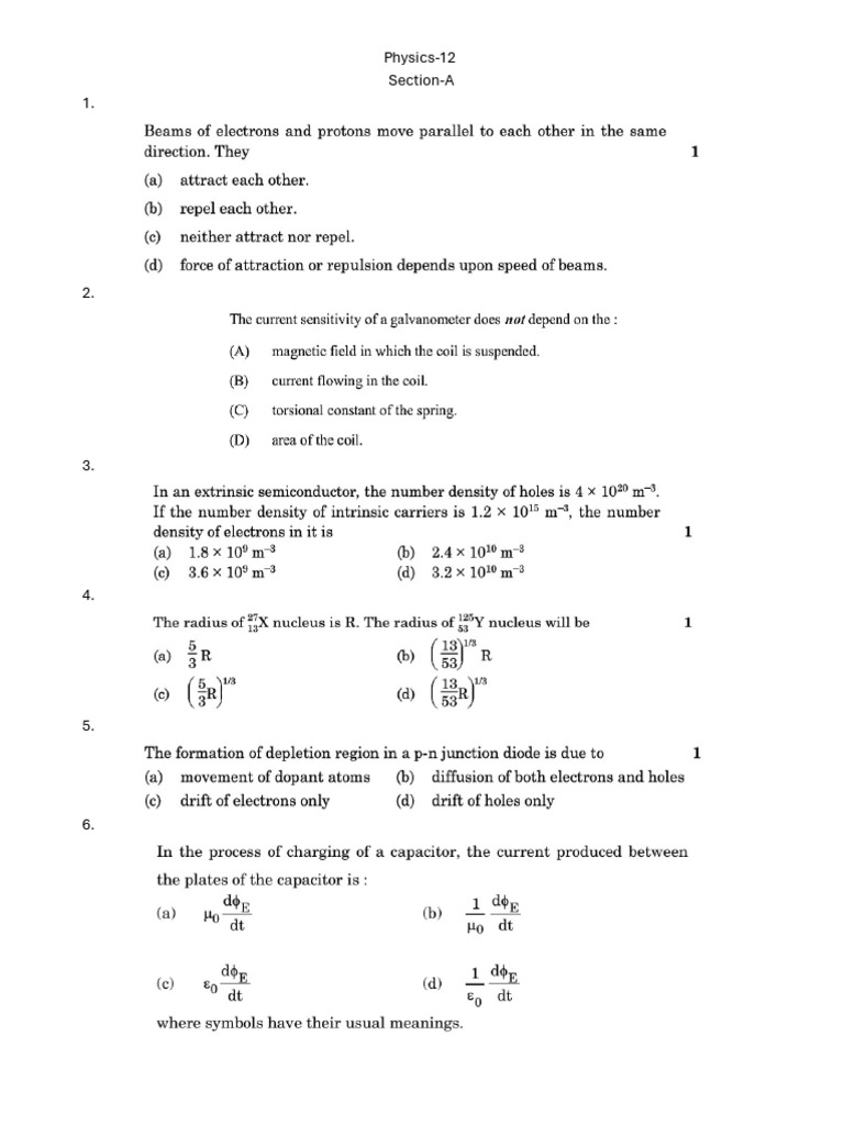 Physics-12 Section-A 1 | PDF | Optics | Electromagnetic Radiation