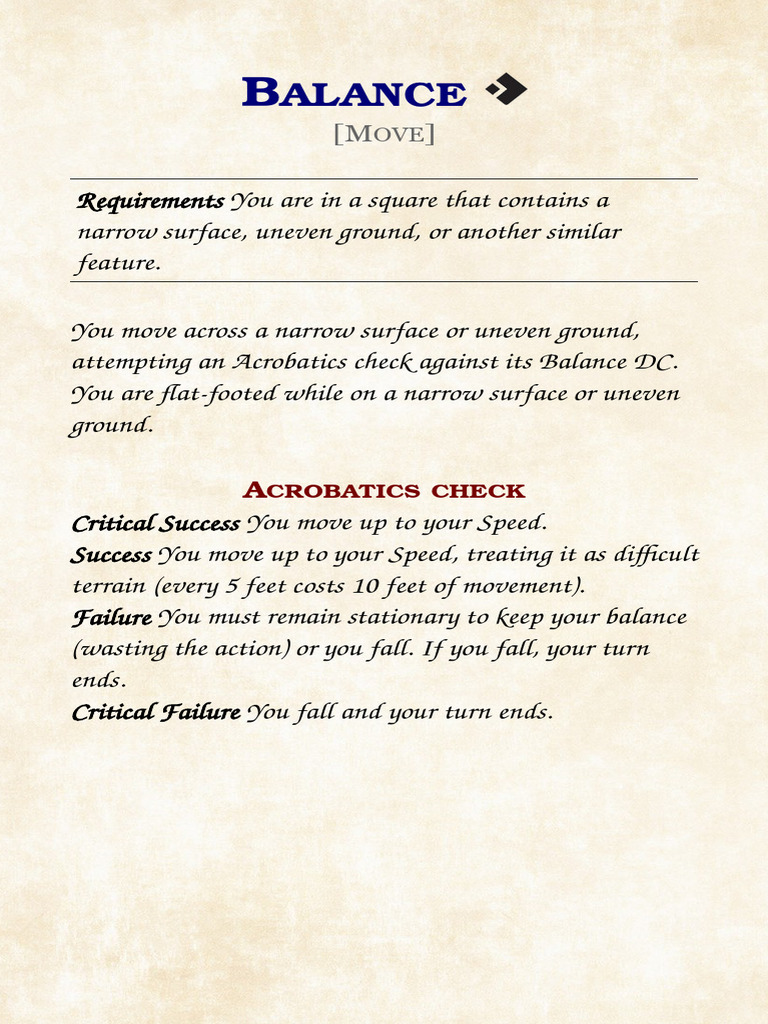 Acrobatics and Movement Actions Guide | PDF | Deception | Theft