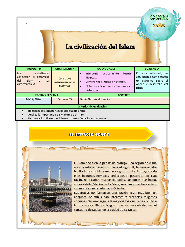 Ficha de Actividad CCSS 2°-Semana 5 2024 | PDF | Mahoma | Califato