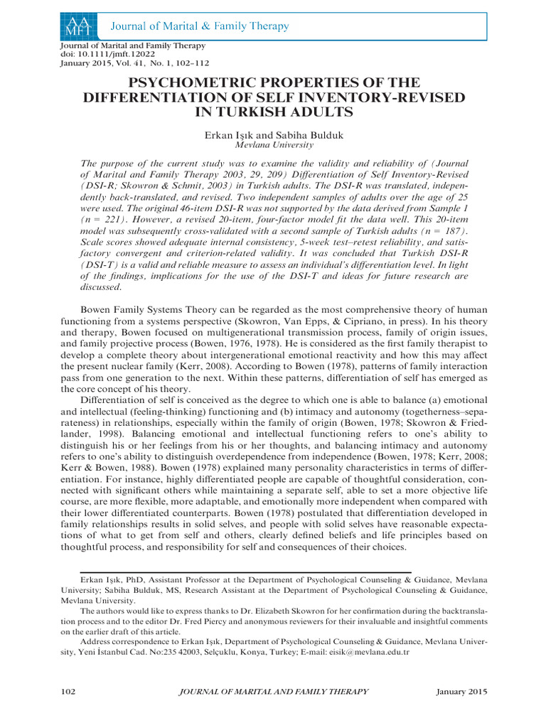 Validity of Differentiation of Self Inventory in Turkey | PDF ...