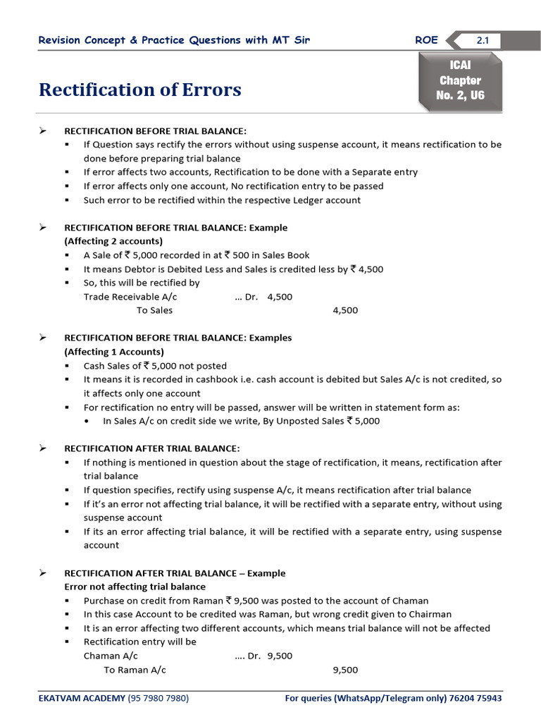 Rectification of Errors Guide | PDF | Debits And Credits | Income Statement