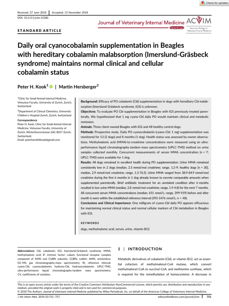 Oral Cobalamin in Beagles with IGS | PDF | Vitamin B12 | Creatinine