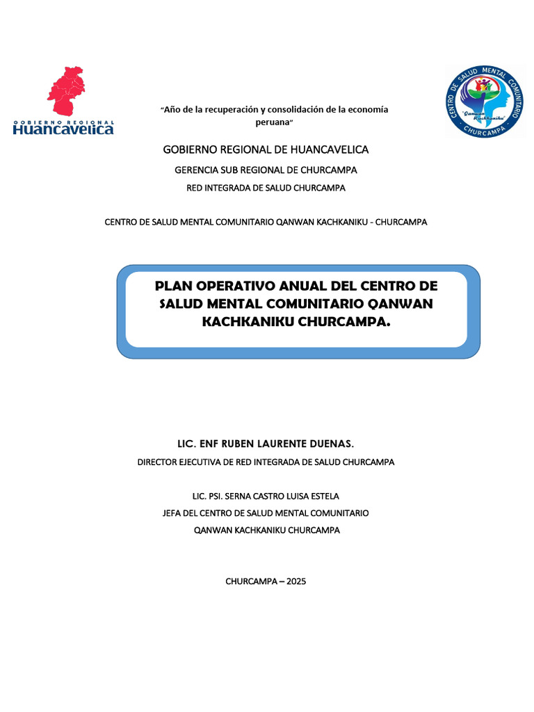 Plan Operativo Anual Salud Mental Churcampa | PDF