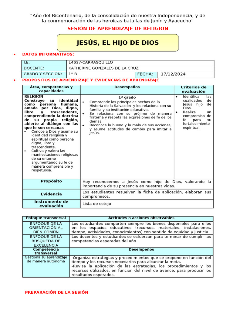 Jesús, el Hijo de Dios en 1° B | PDF | Jesús | Dios