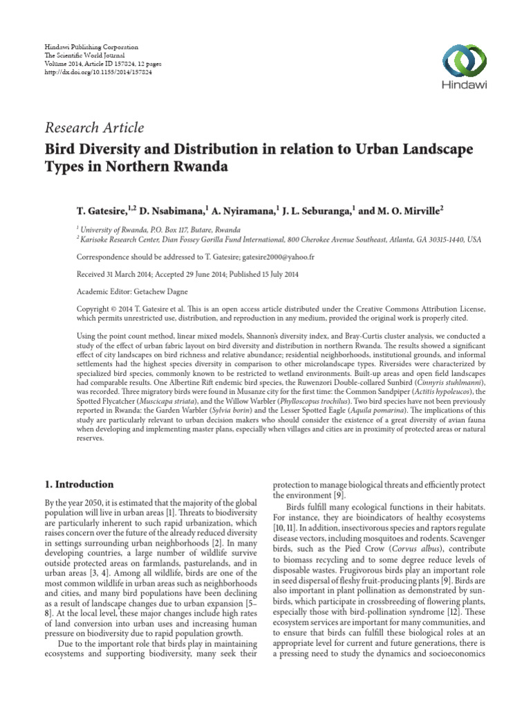 Urban Bird Diversity in Northern Rwanda | PDF | Biodiversity ...