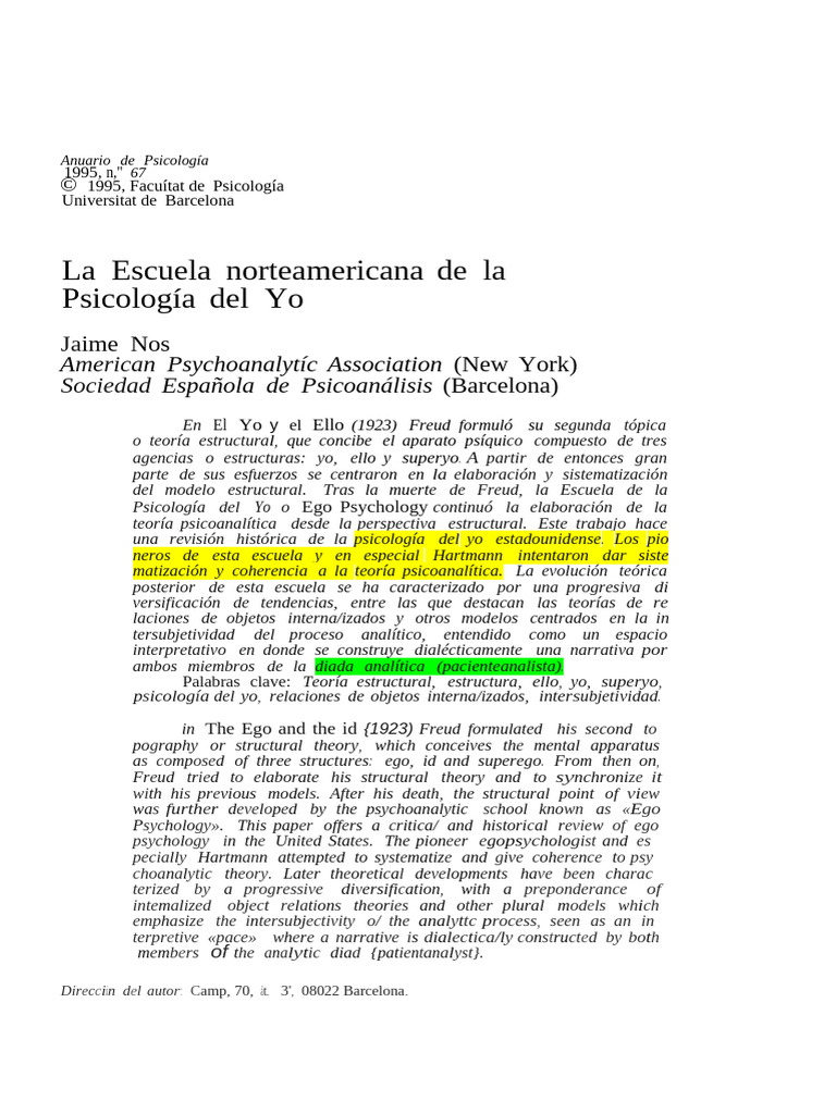 La Psicología Del Yo | PDF | Psicología del ego | Sigmund Freud