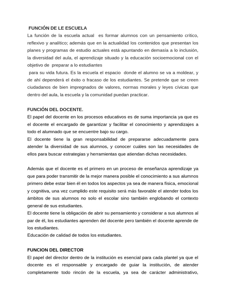 Funciones Clave en la Educación Escolar | PDF | Enseñando | Maestros
