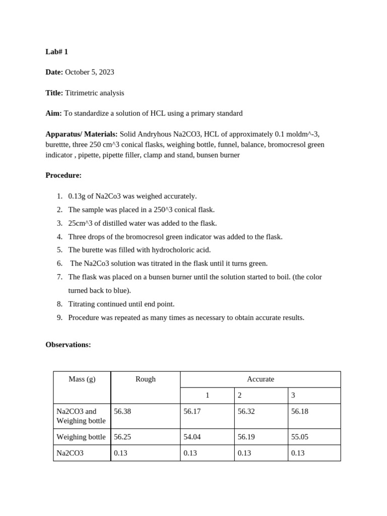 Lab# 1 Chemistry | PDF | Titration | Chemistry