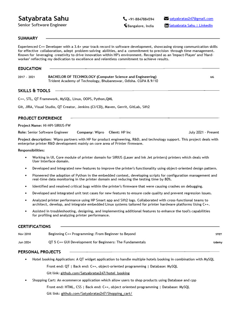 Satyabrata Resume CL | PDF | Object Oriented Programming | C++