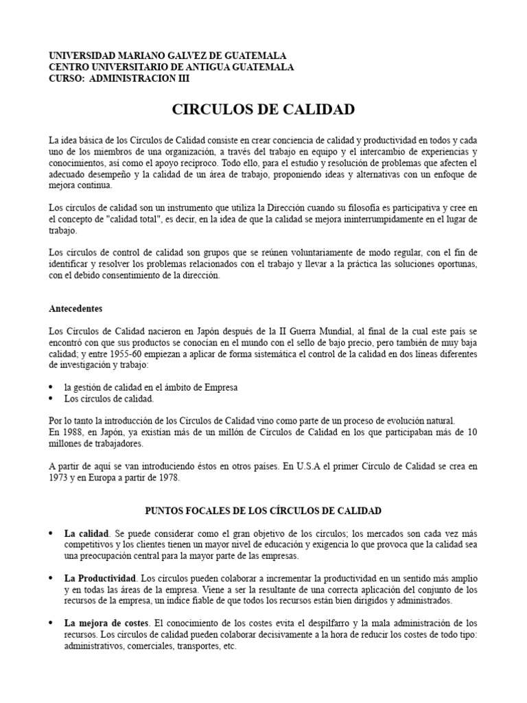 Círculos de Mejora Continua en Calidad | PDF | Calidad (comercial ...