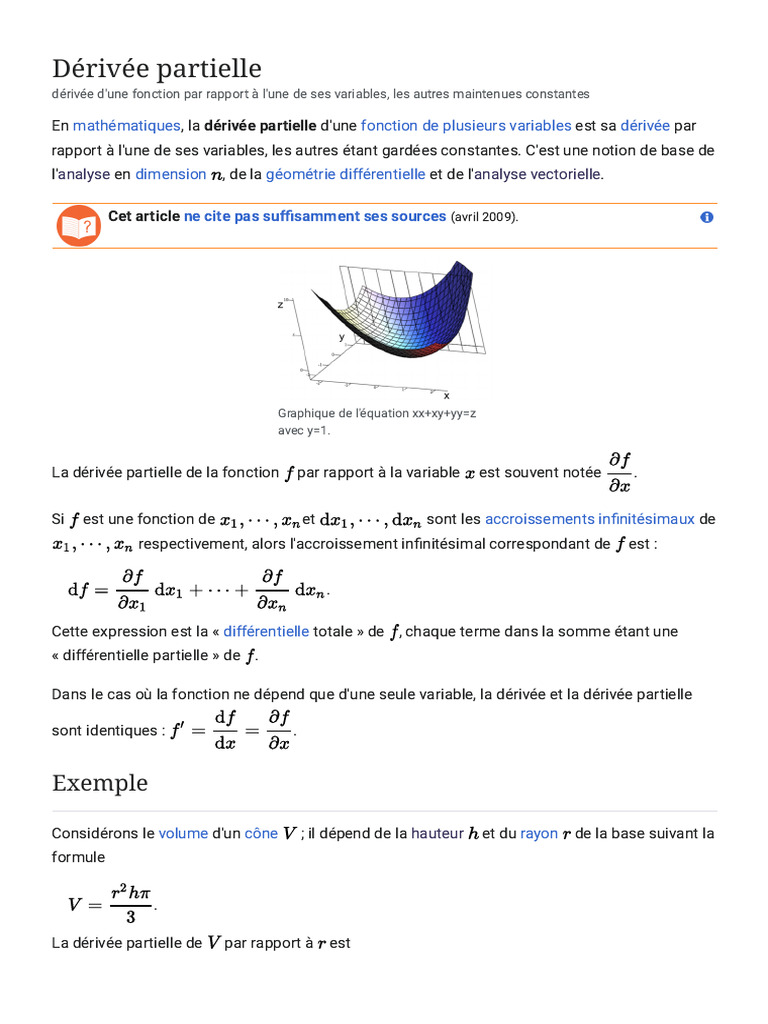 Dérivées partielles : définitions et propriétés | PDF | Mathématiques ...
