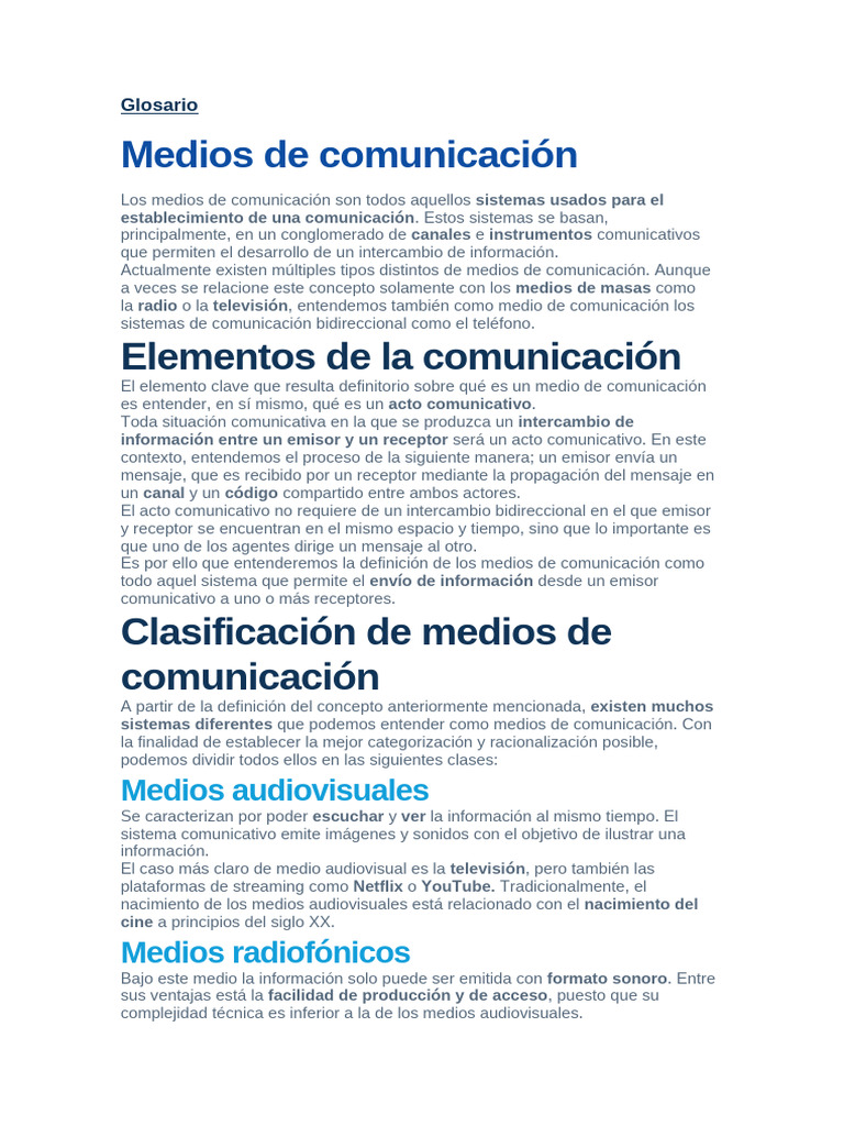 Glosario de Medios de Comunicación | PDF | Comunicación | Medios de ...