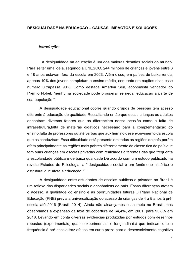 Desigualdade Educacional: Causas e Soluções | PDF | Desigualdade social ...