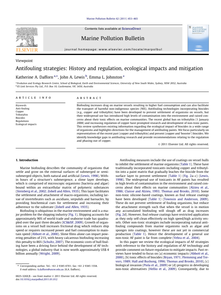 Antifouling Materials: Impacts and Regulations | PDF | Materials | Nature