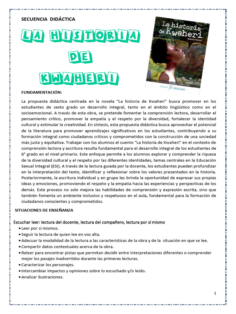 Secuencia Didáctica La Historia de Kwaheri 2025 | PDF | Comprensión ...