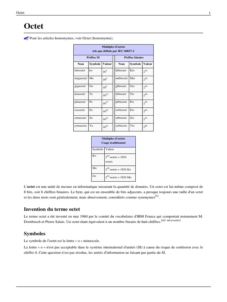 Comprendre l'Octet et ses Multiples | PDF | Décimal codé binaire ...