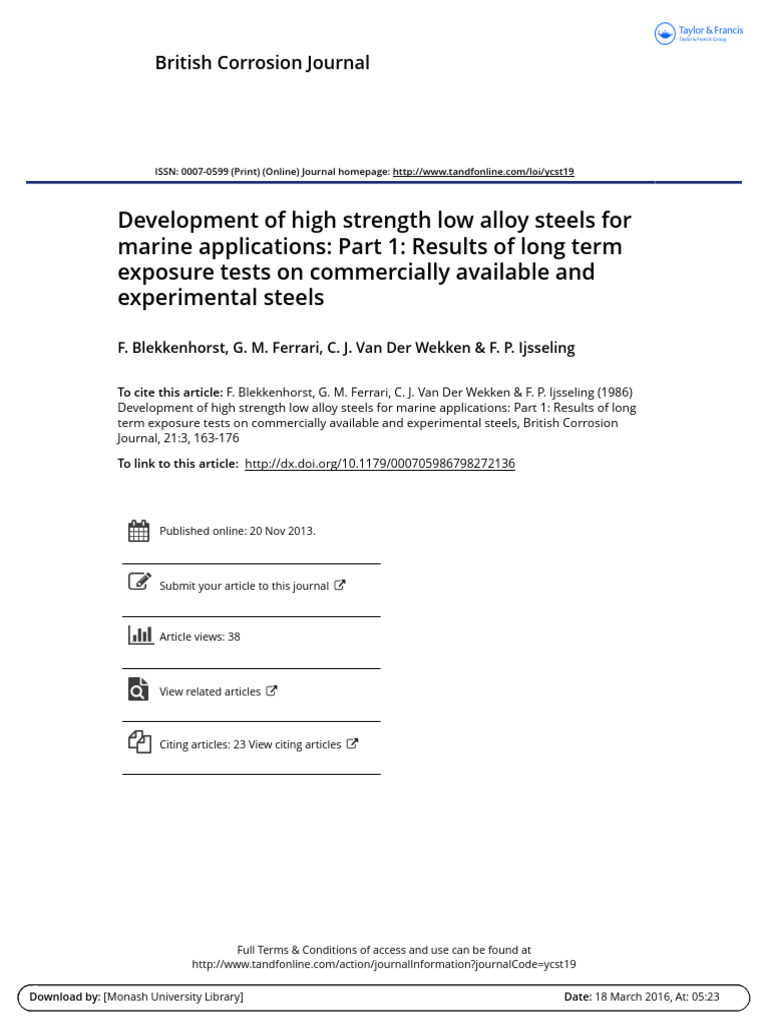 Development of high strength low alloy steels for marine applications ...