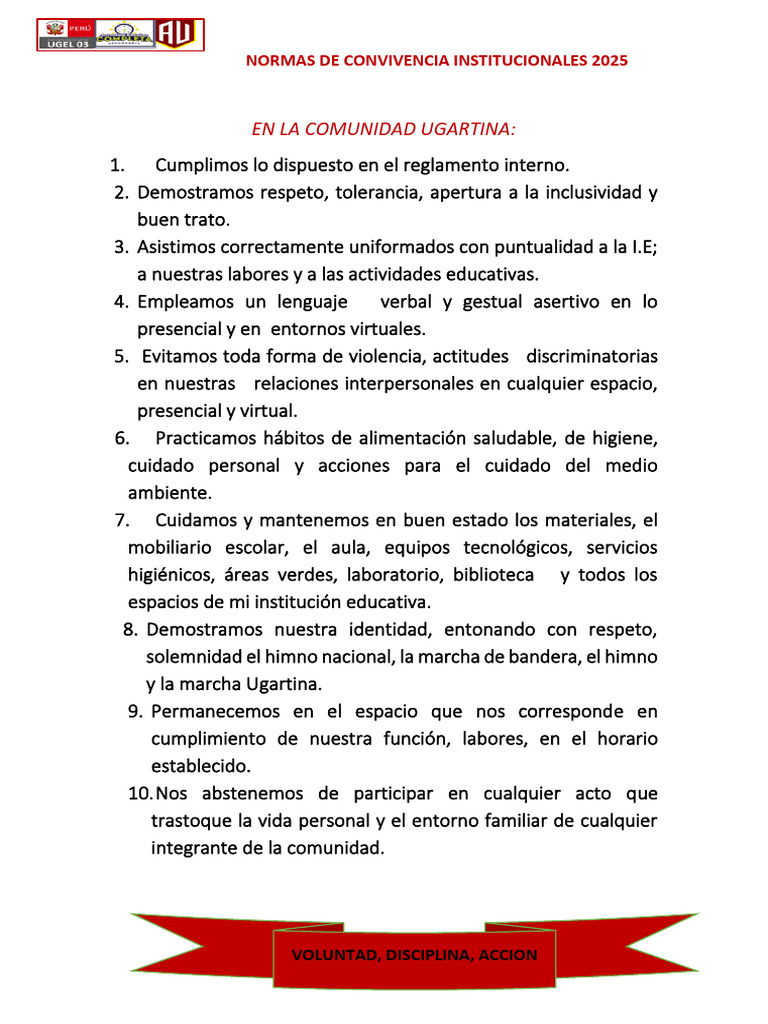 Normas de Convivencia 2025 UGARTINA | PDF