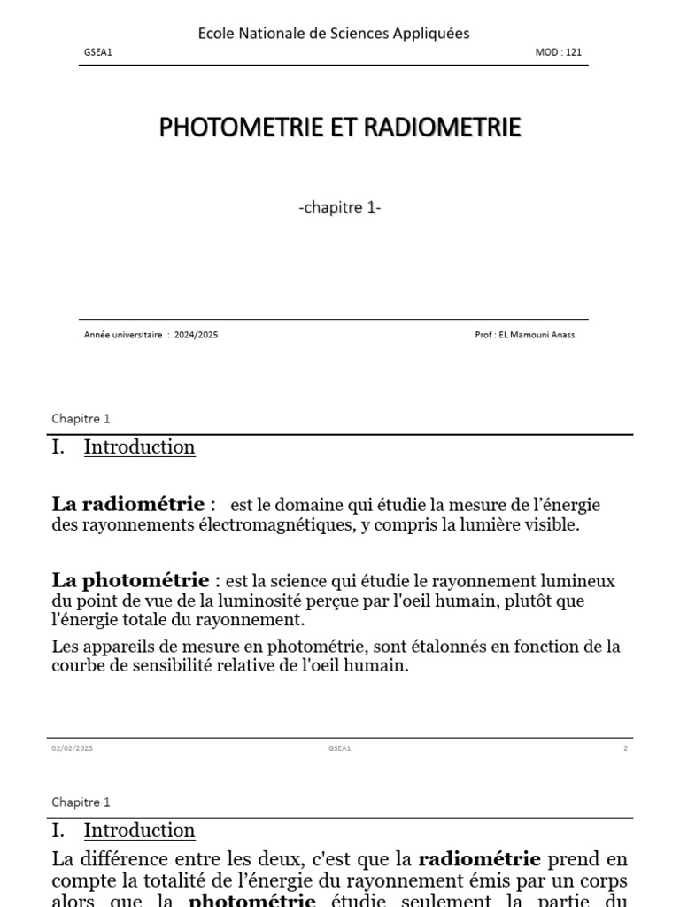 Photométrie et Radiométrie: Concepts Clés | PDF | Phare (automobile ...