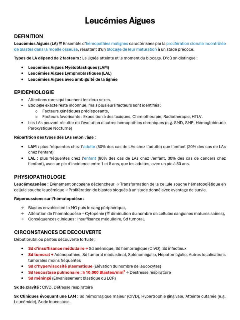 Leucémies Aigues Types et Diagnostic PDF Leucémie Spécialités — free download