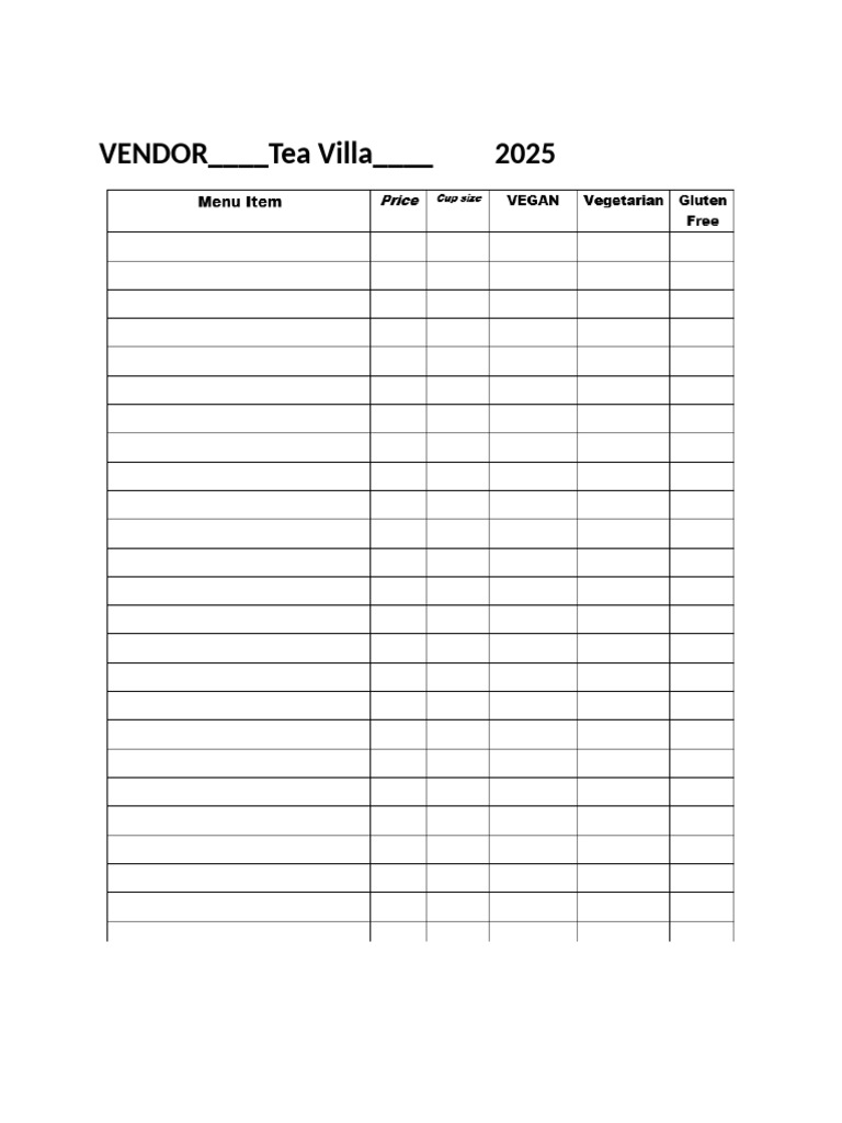 1 Menu Item W Dietary Markers | PDF