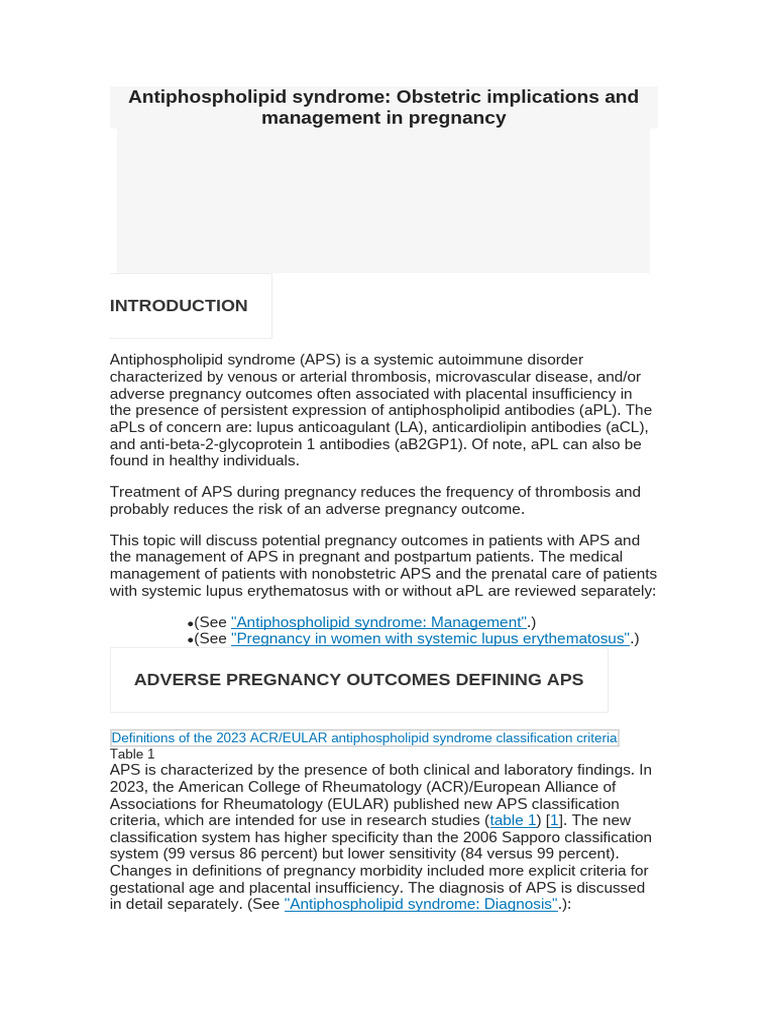 APS Management in Pregnancy | PDF | Thrombosis | Pregnancy