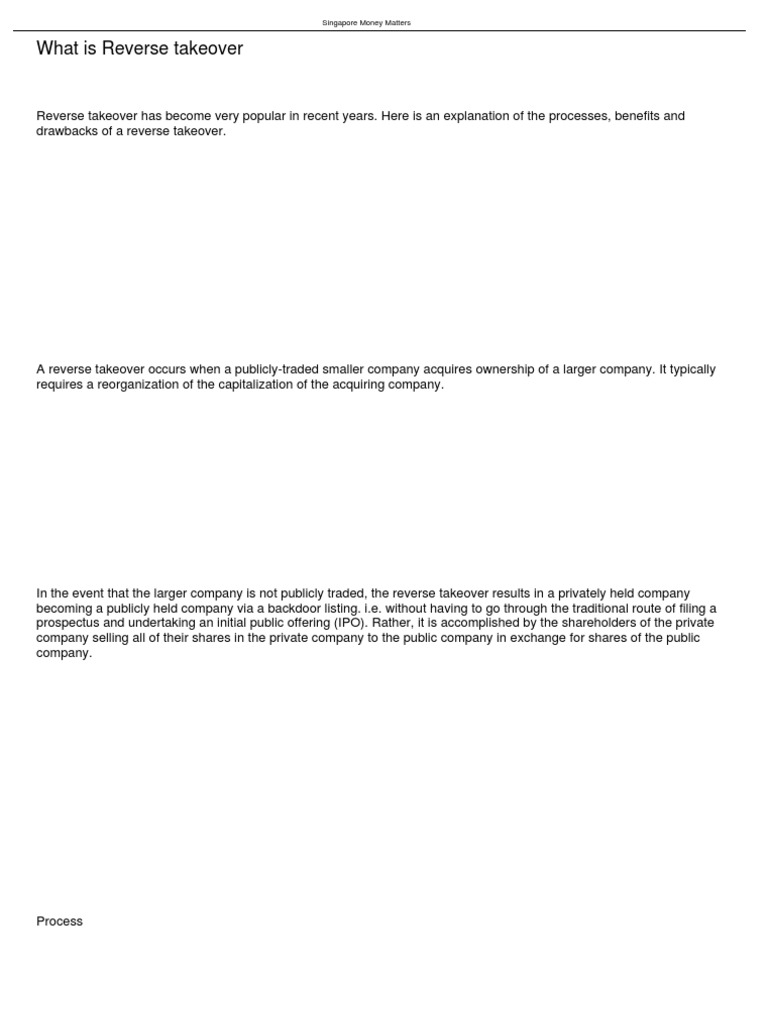 Understanding Reverse Takeovers | PDF | Securities (Finance ...